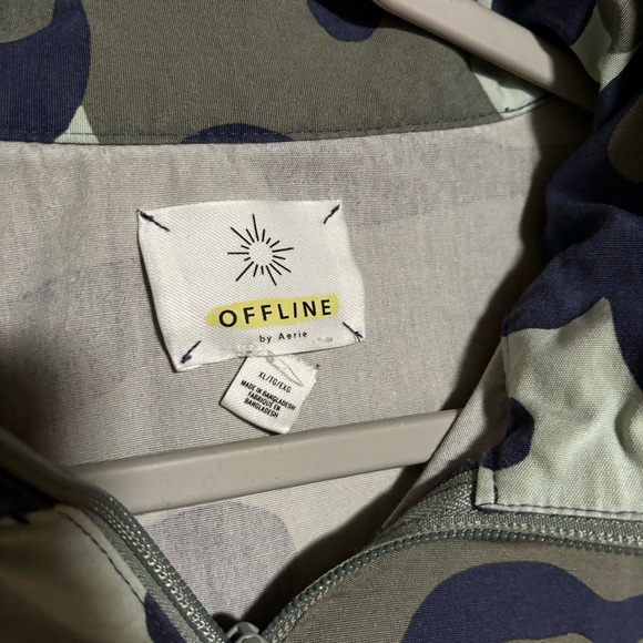 Aerie Offline Blue Camo Lightweight Quarter Zip Pullover Hoodie Jacket XL - Picture 2 of 7